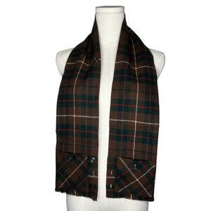 Vintage Scardigan by Cisco 100% Merino Wool Brown Red Green Plaid Pocket Scarf